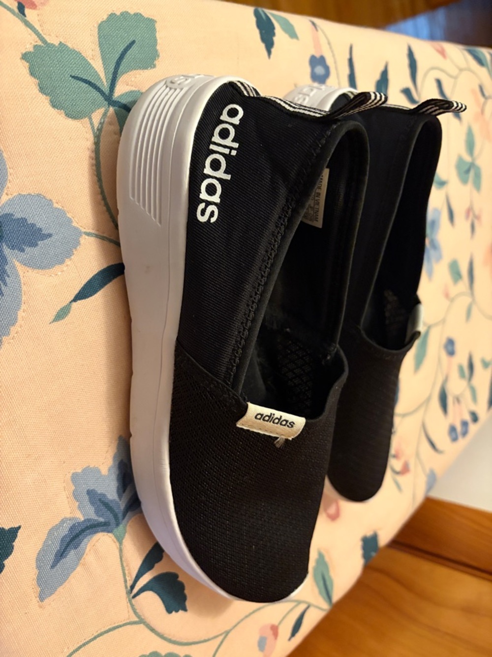 adidas Women’s Black and White Slip-On Knit Sneakers